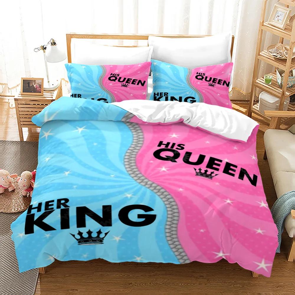 3PC Couple_Lover White Black Luxury Bedding Set Printed Duvet Cover Bedding Set Comfortable Breathable Sheet Cotton Bedding