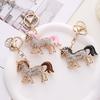 Keychain Pendant Chinese Style Rhinestones Inlaid 3D Chinese Zodiac Horse Design Key Chain Metal Charm Bags Keyring
