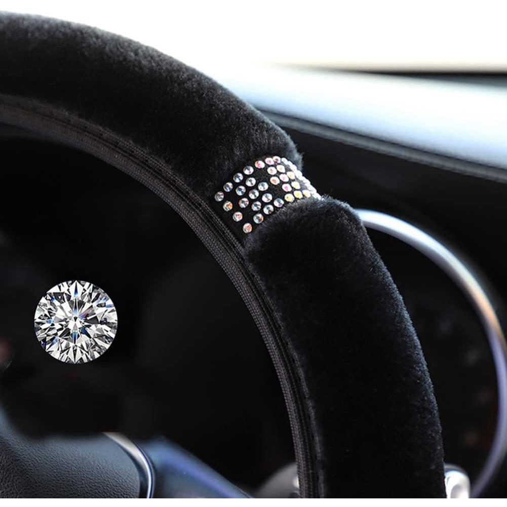 Universal Car Steering Wheel Cover Glitter Bling Plush Warm Winter Protection Non-Slip Cover Rhinestones Car Decoration Accessories for Women