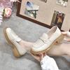 Round Head Female Spring First Layer Cowhide Metal Buckle Shallow Mouth Single Shoes Small Leather Shoes College Style Female Flat Shoes