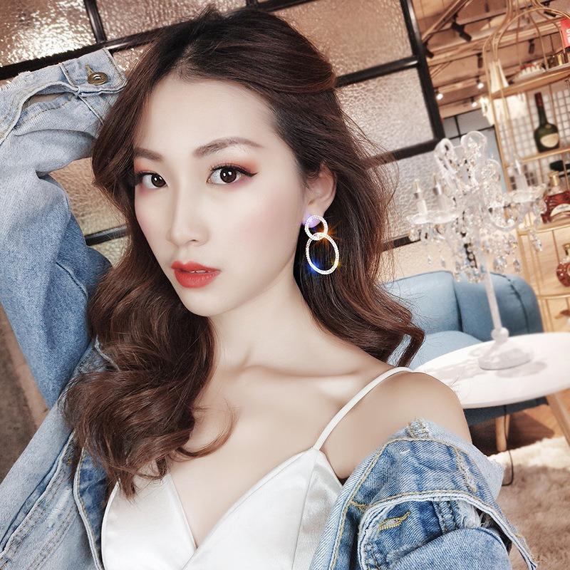 Large and Small Circle Long Dangle Earrings Korean Zircon Flash Earrings for Women Female Fashion Jewelry Drop Earings
