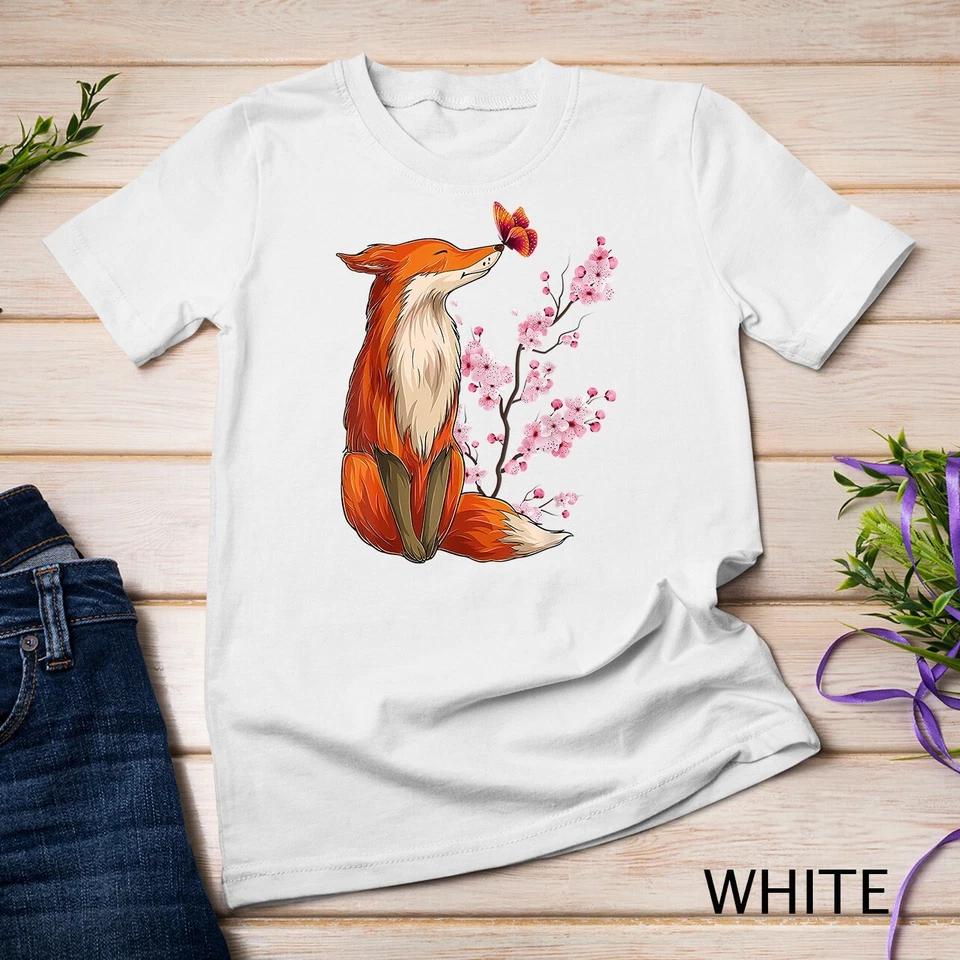 Japanese Fox Cherry blossom Flower sakura trees Kawaii T-Shirt Unisex T-shirt 11 2XL