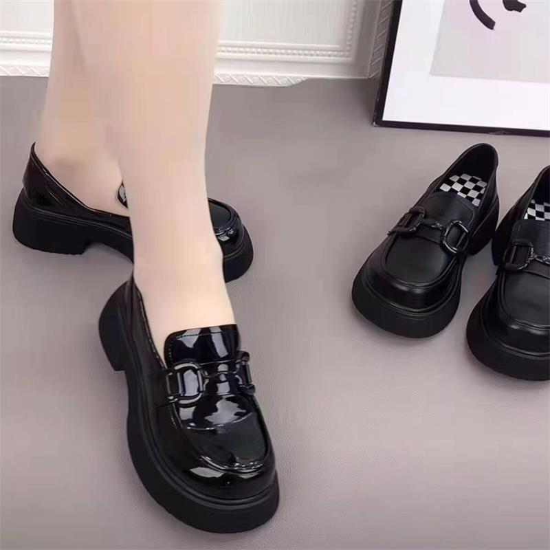 2025 new middle heel versatile four-season single shoes women's summer British style small leather shoes thick-soled soft leather soft-soled loafers