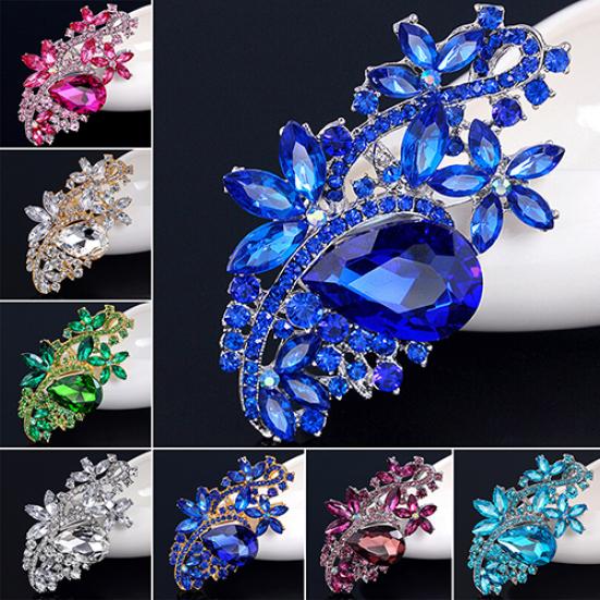 Waterdrop Flower Brooch Pin Rhinestone Crystal Brooches Bouquet Wedding Jewelry
