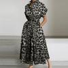 ZANZEA Women Casual Turn Down Collar Summer Short Sleeve Leopard Print Dress