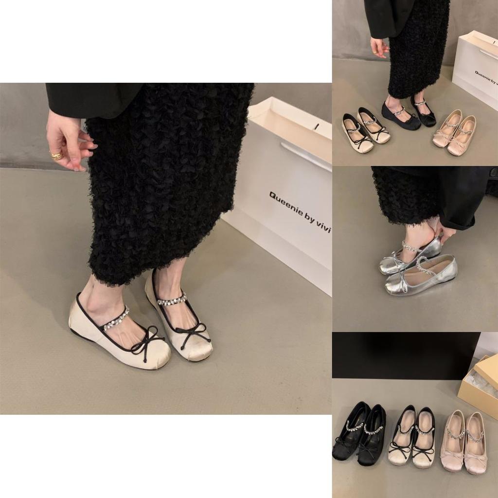 Pink Ballet Flat Shoes For Women With Block Heel And Satin Material For Daily Wear