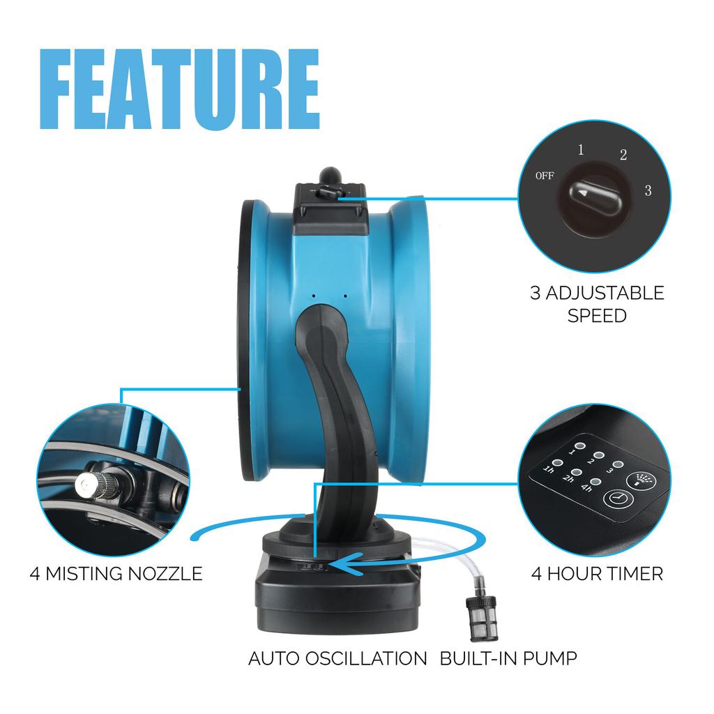 XPOWER FM-88WK Durable Water Pump & Tank Air Circulator Long-Lasting Mist Fan Multi-purpose Oscillating Misting Fan with Built-In Water Pump
