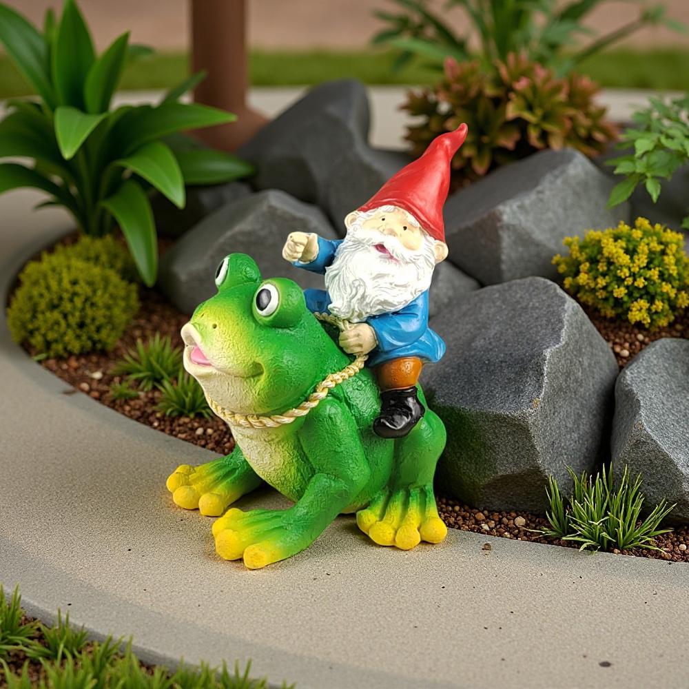 Resin Dwarf Riding Frog Handicraft Outdoor Courtyard Garden Decorative Landscape Sculpture Creative Garden Art