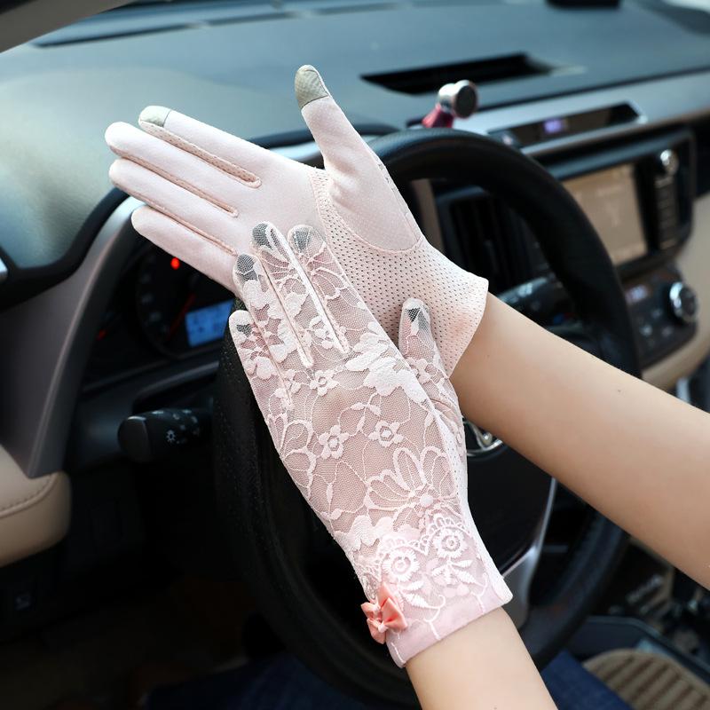 Gloves womens thin sunscreen cycling non-slip breathable short summer spring and autumn touch screen