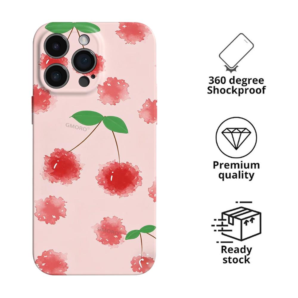 Korean Ins Feng Shui Color Cherry Mobile Phone Case Apple 14Pro Anti-drop High-value Film Case iPhone17Pro