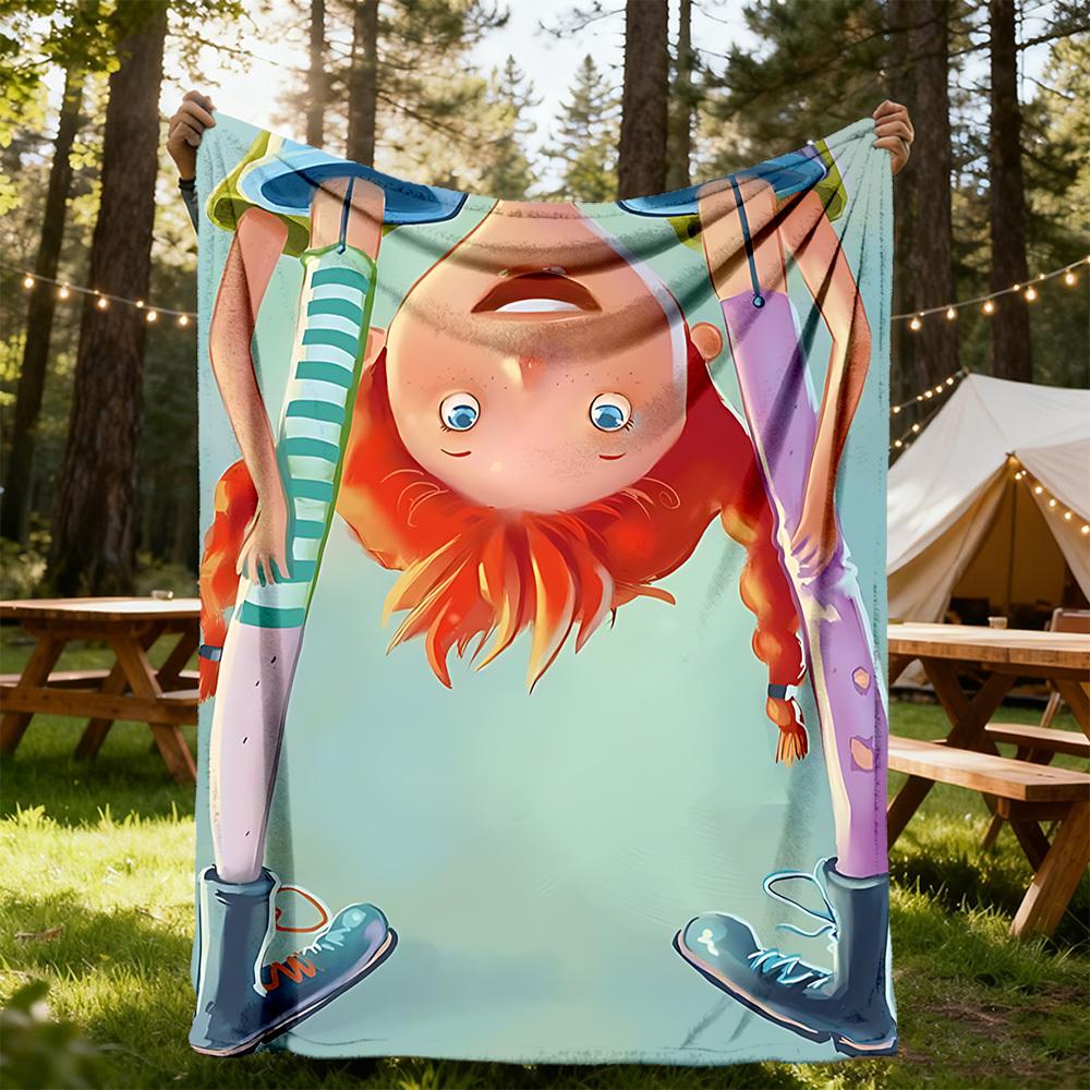 

1pc Girl Pippi Longstocking Outdoor Blanket Lightweight Flannel, Soft & Warm, All Season Use for Sofa, Outdoor, Camping, Living Room, Office, Chair 150x200cm