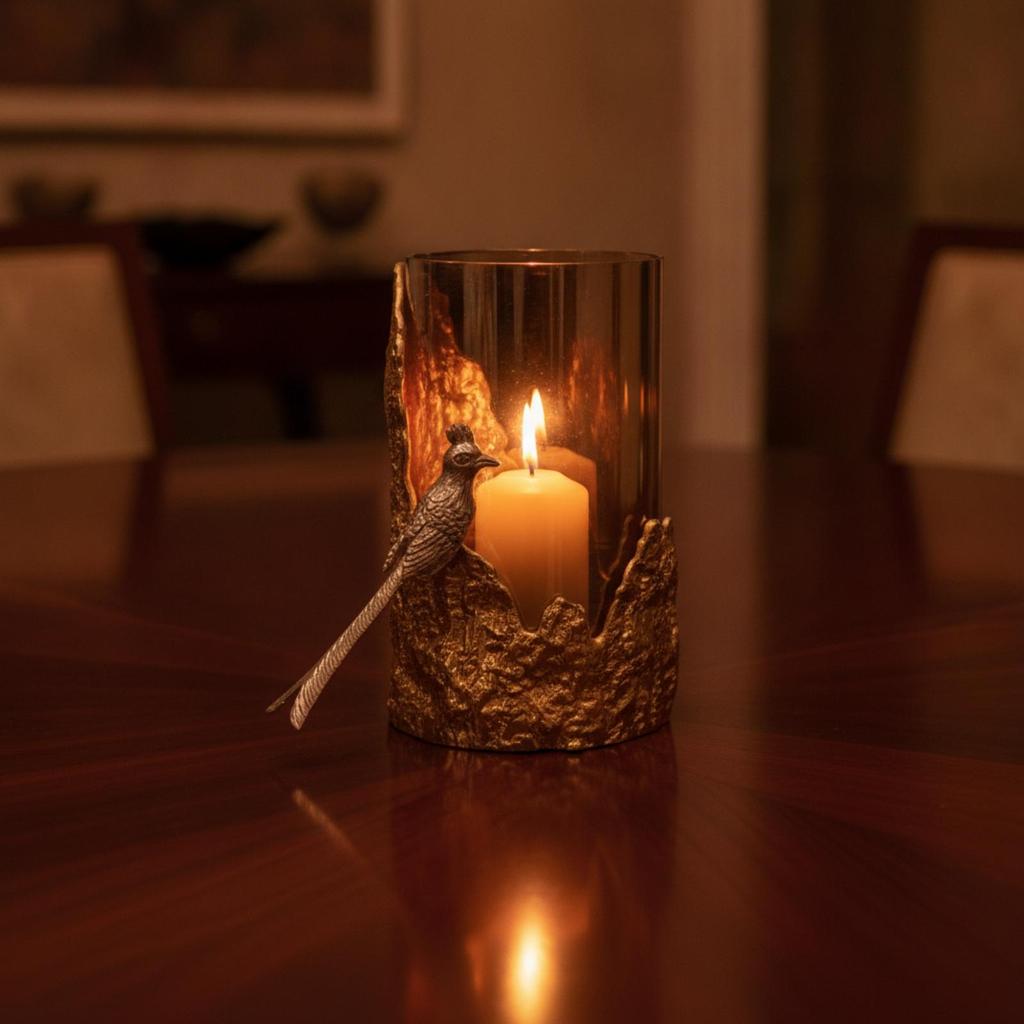 Glass Candle Holder with Bird Elegant Decor Luxe for Coffee Table, Shelf Styling