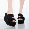 Women Slippers Summer Outside Travel Non Slip Cool High Heels Beach Sandals Flower Ladies Shoes Comfortable