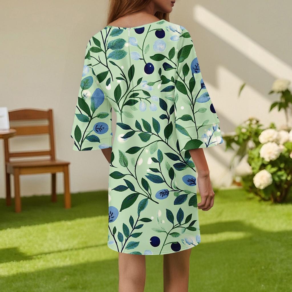 Women's  Fashion V-neck Solid Color Large Size Loose Long Large Swing 3/4 Sleeved Dress