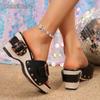 Fashion Thick Sole Wedge Sandals for Women Fashion Buckle Rivet Platform Slippers Woman Summer PU Leather High Heel Sandalias Mujer 2025