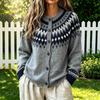 Women's Vintage Round Neck Loose Fit Color Button Sweater for Fall Winter