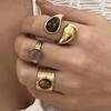 Retro Gold Color Irregular Metal Ring for Women Men Stainless Steel Natural Tiger Eye Opening Ring Aesthetic Dating Jewelry