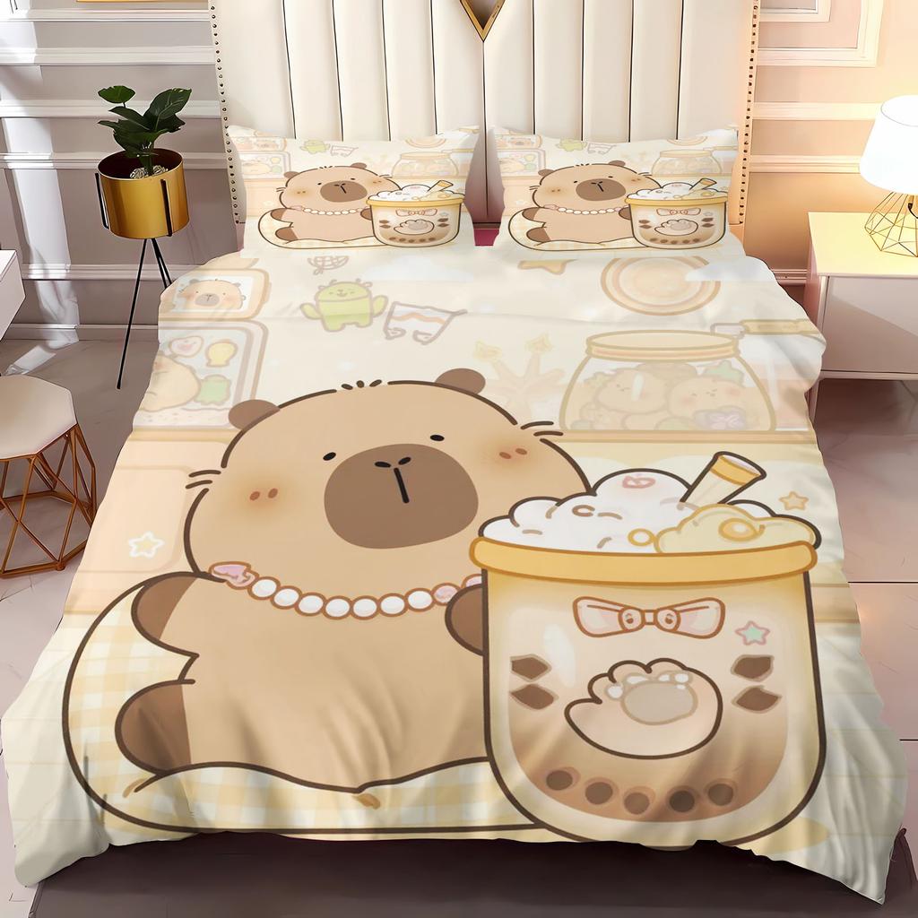 Capybara Anime Home Bedroom Comforte Nordic polyester material suitable for children and adults 3-piece set