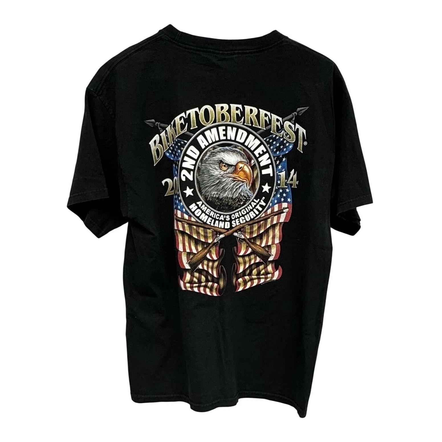 

2014 BIKETOBERFEST Motorcycle Rally T-Shirt 2nd Amendment Eagle Flag Gun M/L 2XL