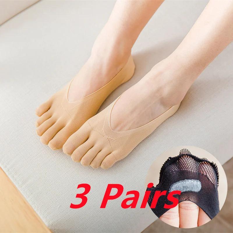 1/3/5 Pairs/Lot Women Summer Five-Finger Socks Ultrathin Funny Toe Invisible Boat Sokken Silicone Breathable Short Low Ankle Sox