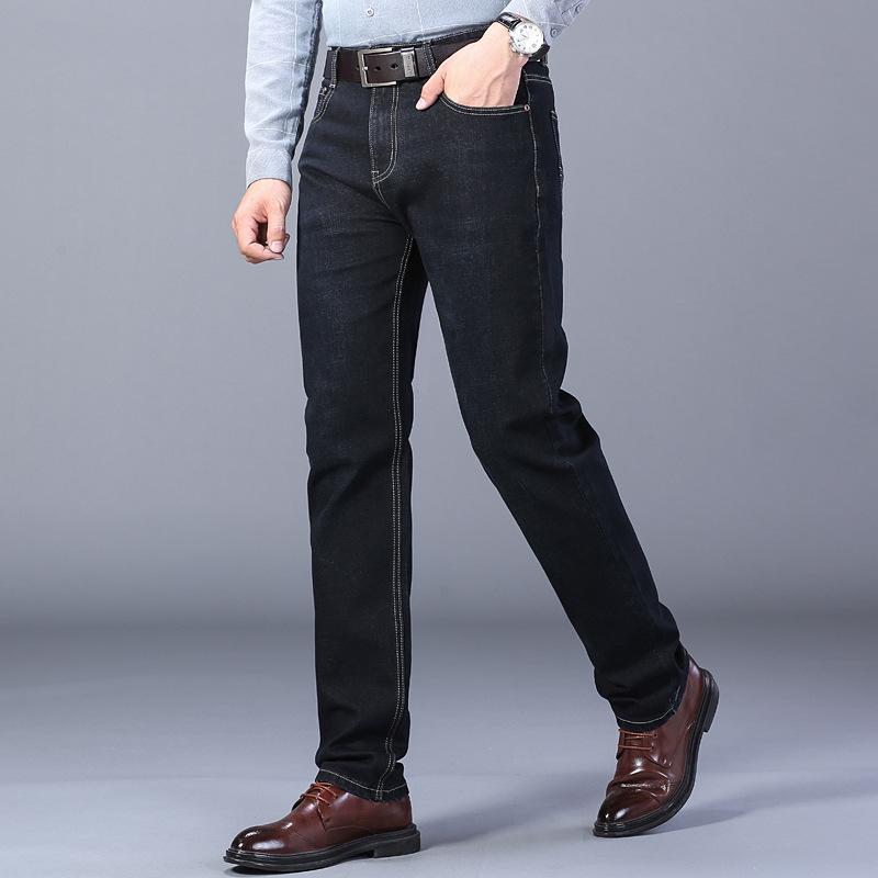 Černé elastické džíny Business Casual pro muže středního a staršího věku