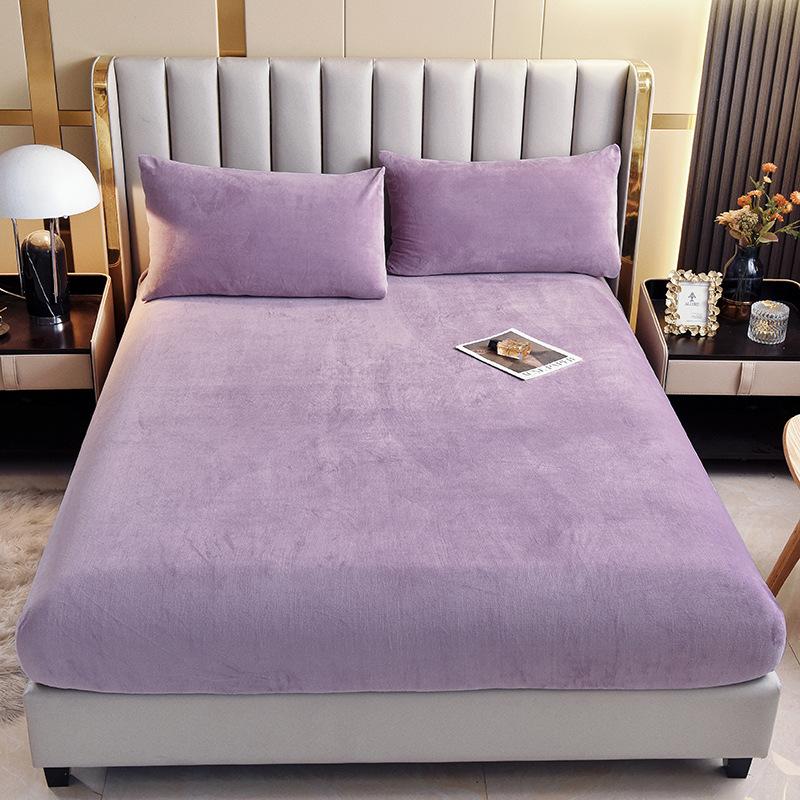 Solid Colour Soft Warm Thick Velvet Fitted Fitted Sheet Non Slip Mattress Cover Adjustable Protector Soft Bed Sheet with Elastic