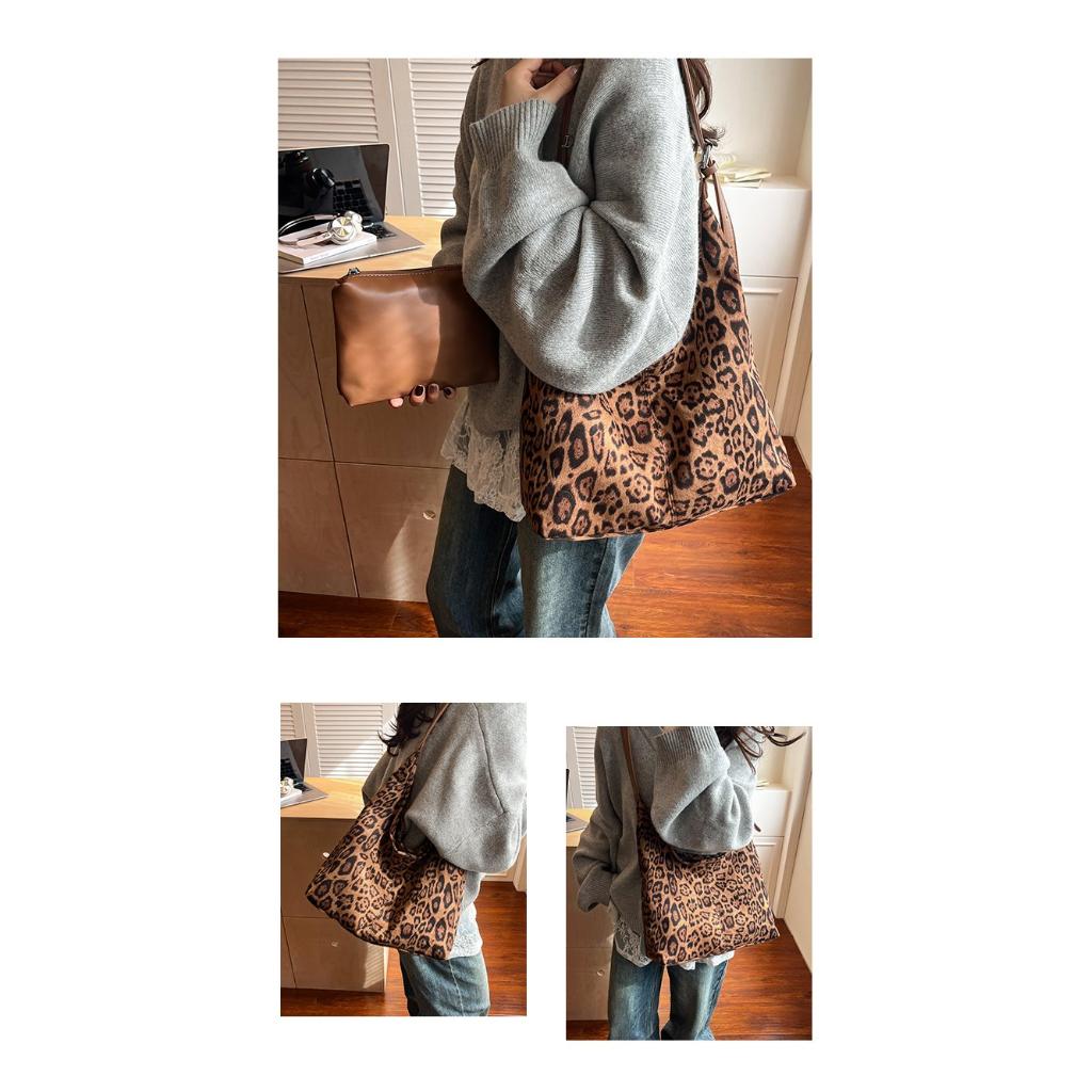 Hobo Bag Women Faux leather Leopard Print Large Capacity Daily Commute