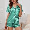 Solid Short Womens Color Double Pajama Set With Collar Button Design And Pocket For Casual And Comfortable 2 Piece Pajama Set