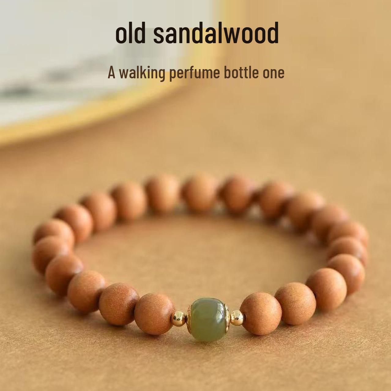 Indian Sandalwood & Jade Beaded Women s Bracelet
