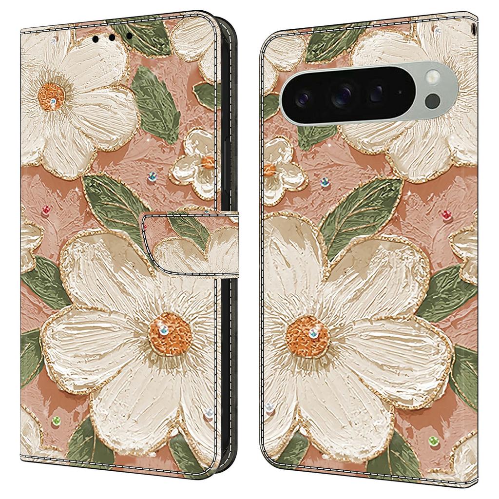For Google Pixel 9 Pro XL Case Pattern Printing Anti-Drop Leather Flip Wallet Phone Cover