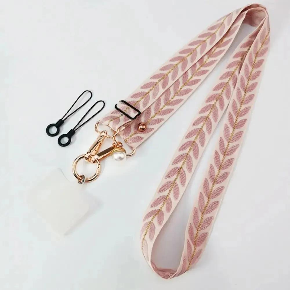 Adjustable Long Mobile Phone Lanyard Crossbody Card Neck Cord Clip Hang Lanyard Pearl Hanging Ornaments Charm Anti-lost Lanyard