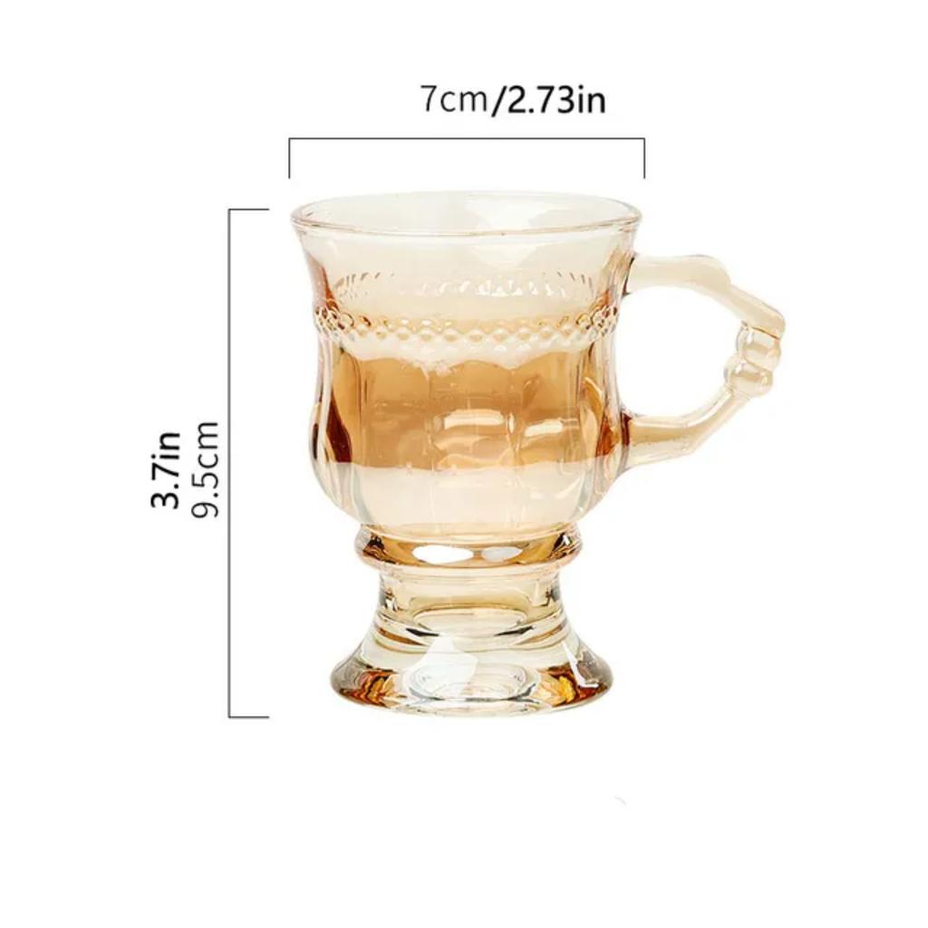 INS Vintage Embossed Glass Cup Good-looking Girly Heart Water Cups High-Legged Latte Coffee Mug with Handle Afternoon Tea Shot
