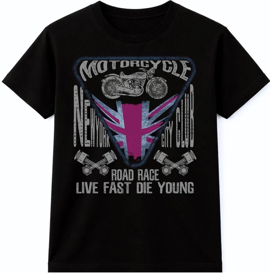 Motorcycle New York City T-Shirt Road Race Live Fast Die Young Graphic Club Tee XL