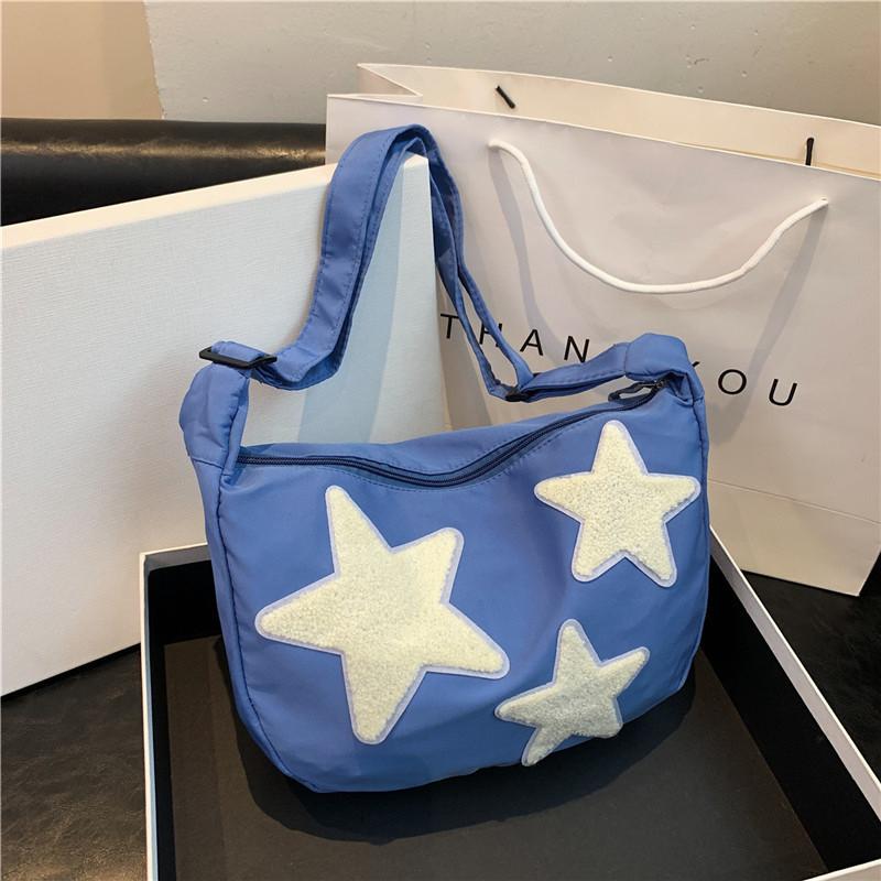 Trendy Large Capacity Nylon Shoulder Bag For Women In Stylish Street Fashion Blue