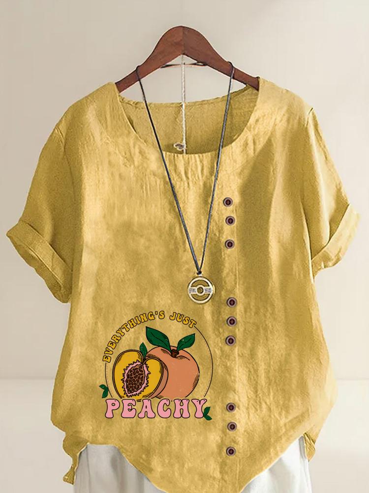 Women's Fashion Peach Letters Print Shot Sleeve T-shirt Loose Cotton Shirt Casual Loose Summer Blouse Tops Plus Size