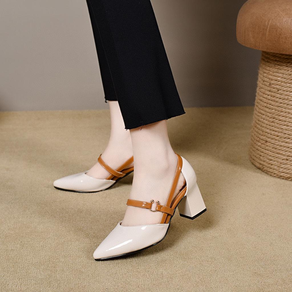 Modische hochhackige Sandalen für Damen im Sommer 2025 mit dicken Absätzen und spitzen Cut-out-Sandalen Modeschuhe