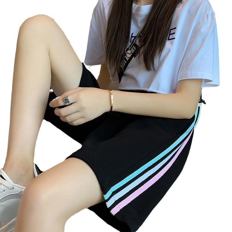 Casual Shorts Weibliche Regenbogen Bar Sport Hohe Taille Dünne Breite Bein Hosen Lose Beiläufige Pyjama Hosen Mädchen Sommer Kleid