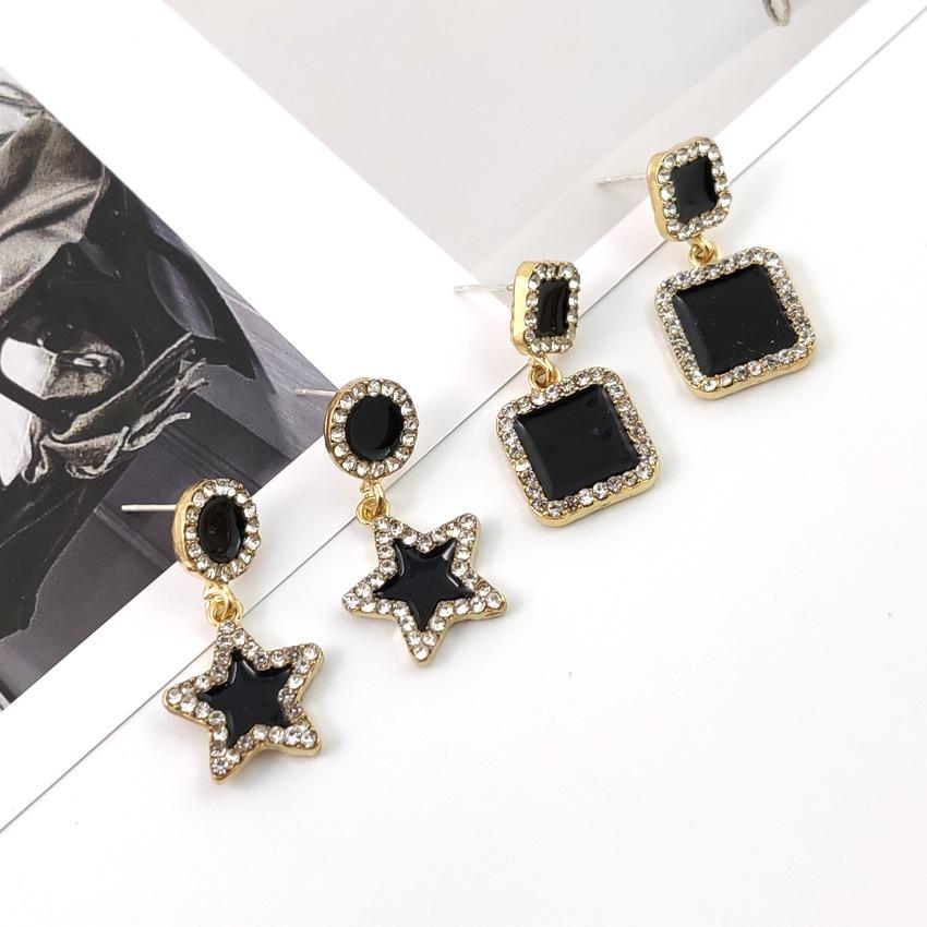 Crystal Black Acrylic Star Heart Round Circle Square Triangle Bow Earrings for Women Party Geometry Trendy Jewelry
