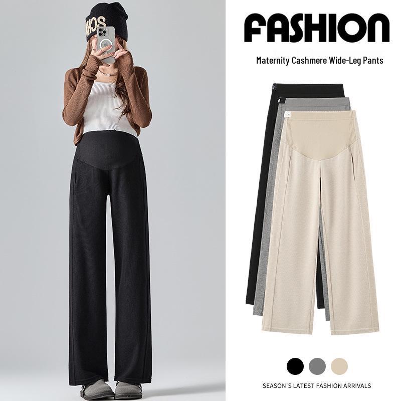 Spring 2025 Maternity Wide-Leg Pants: Adjustable Tummy Support, Casual Straight-Leg Fit Suitable as Outerwear.