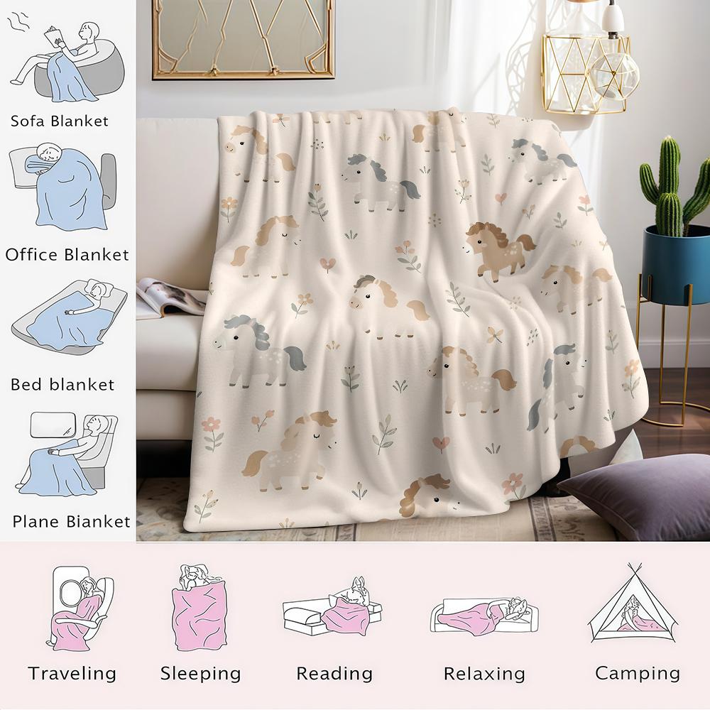 Boho Baby Pony Flannel Blanket Warm Soft Halloween Christmas Couch Warm Cozy Decorative Decor Gift for All Season