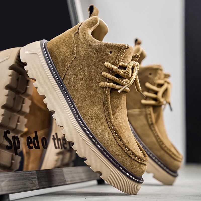 

Men s Ankle Boots Lace-Up Chunky Lug Sole Casual Work Boots Anti Slip Waterproof Fashionable Short Boots 44 верблюд