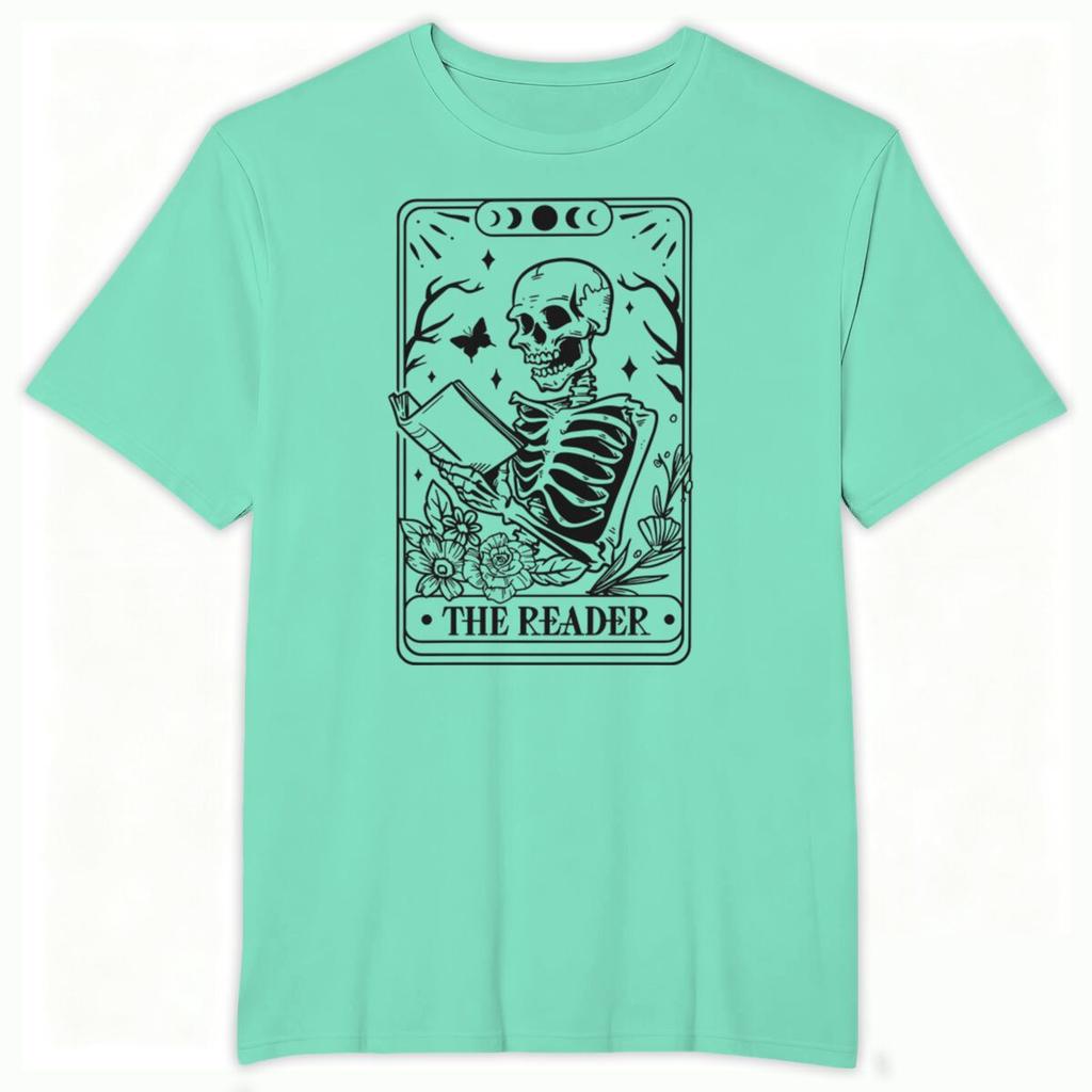 The Reader Skeleton Print T Shirt for Unisex Unisex Book Lover Gift Graphic Shirts Tee Floral Moon Skeleton Reading Book Tshirts