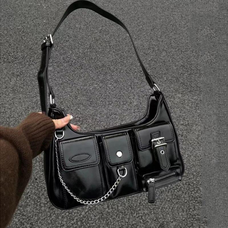 

Brand Design Chain Women Underarm Bag Multiple Pockets Ladies Shoulder Crossbody Bag Fashi PU Leather Purse and Handbag чорний