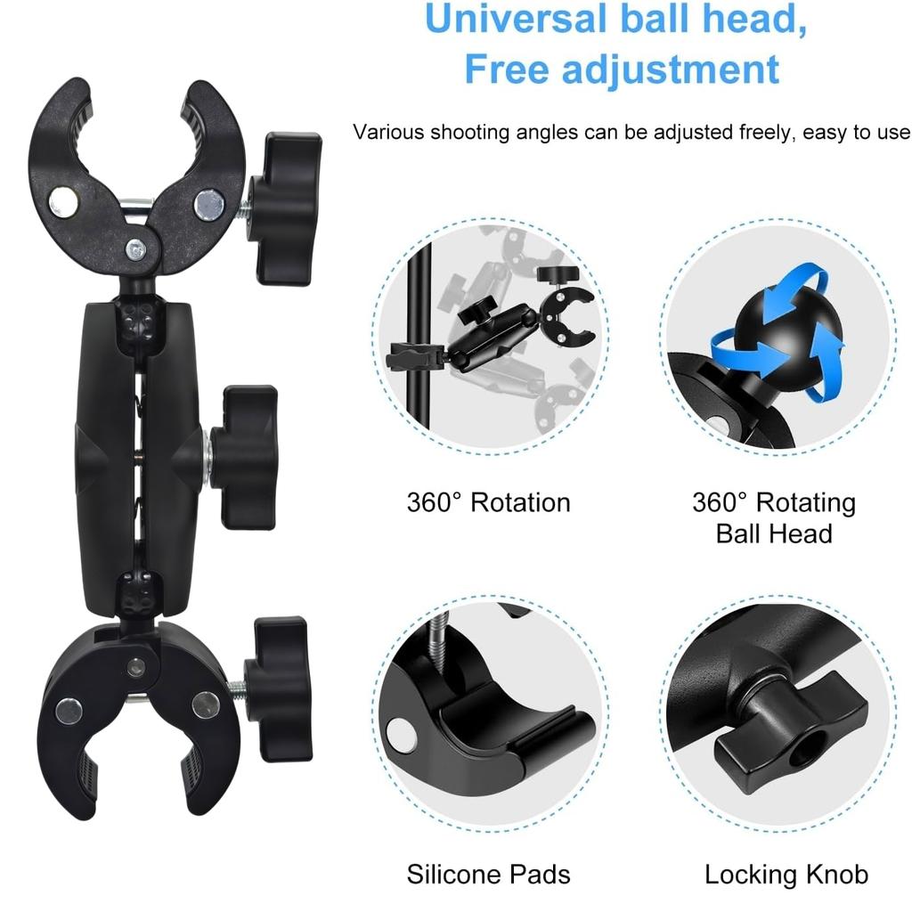 Crab Super Clamp Double Clip Camera Bracket For Dji Action6 5Pro GoPro Insta360 X5 Motorcycle Bicycle Handlebar Mount Accessory