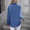 Women Long Sleeve Shirt Lapel Color Blocking Casual Tops Daily Wear Single Breasted Regular Fit