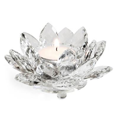 Newest Transparent Crystal Lotus Candle Holder for Pillar Candle 3inches Glass Lotus Petal Votive Tealight Holder Custom Logo