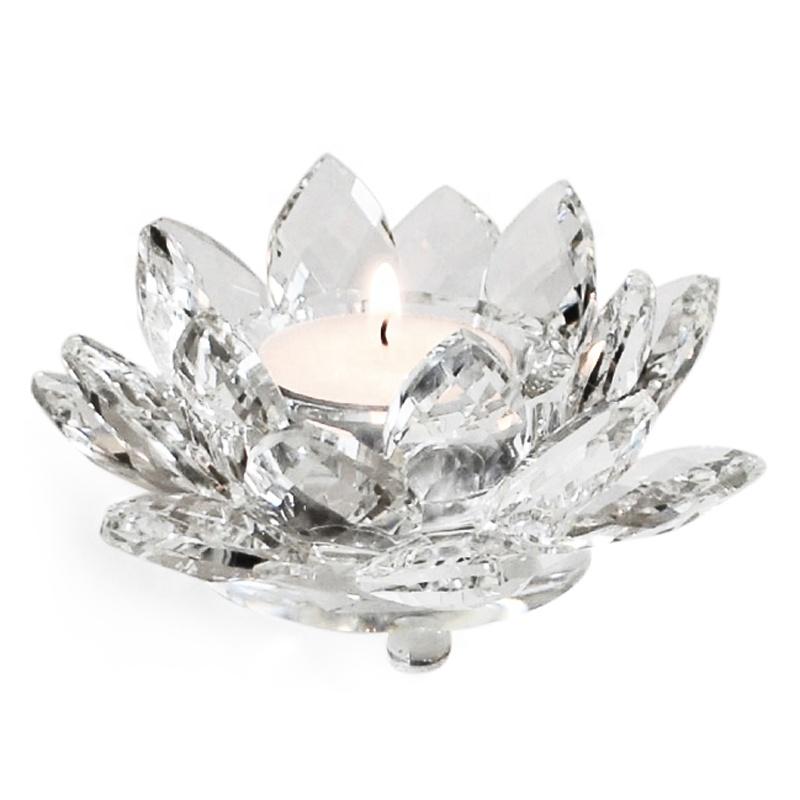 Newest Transparent Crystal Lotus Candle Holder for Pillar Candle 3inches Glass Lotus Petal Votive Tealight Holder Custom Logo (as the picture,M)