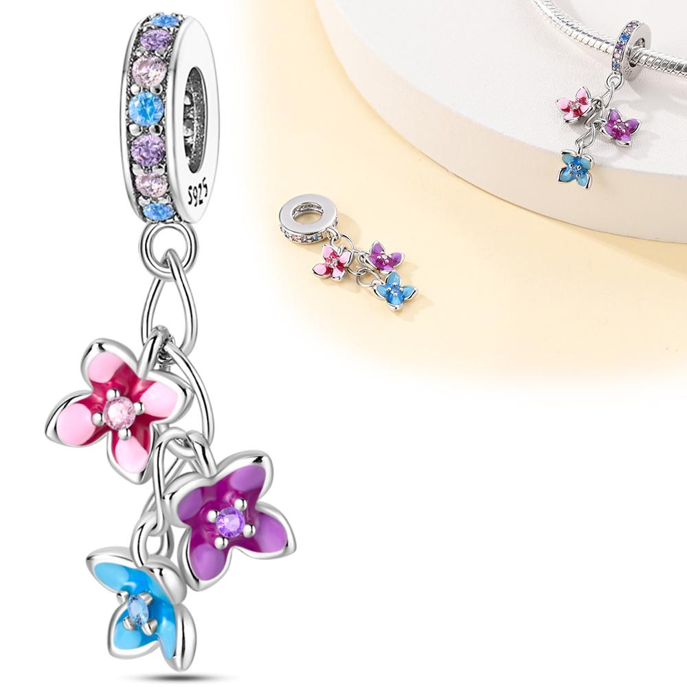 Charms Spring Floral Theme Romantic Natural Colorful Purple Beads Fit 925 Charms Bracelet Beads Jewelry Gifts for Women