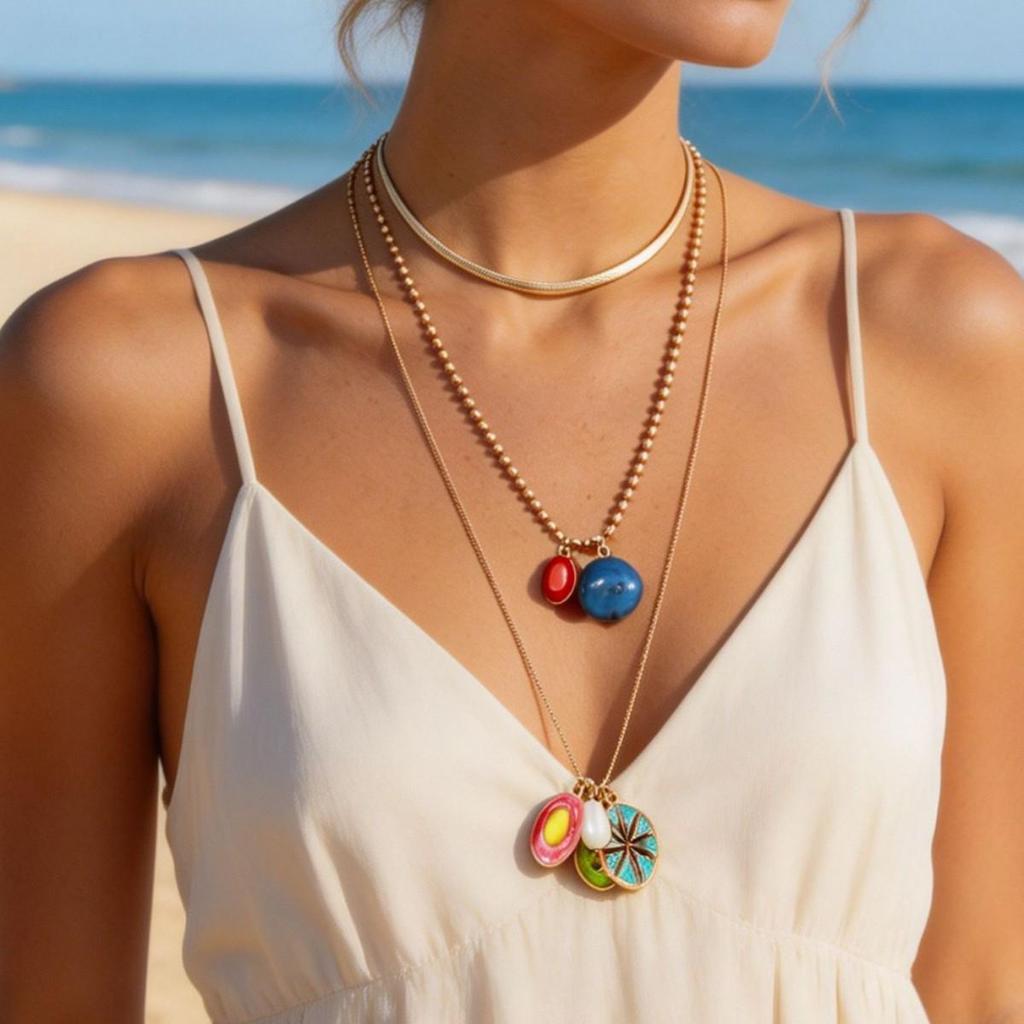 Artistic Retro Multi-layer Geometric Floral Enamel Necklace