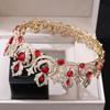 2026 Bridal Jewelry European and American Retro Handmade Round Red Crown, Alloy Rhinestone Headgear Wedding Jewelry Crown